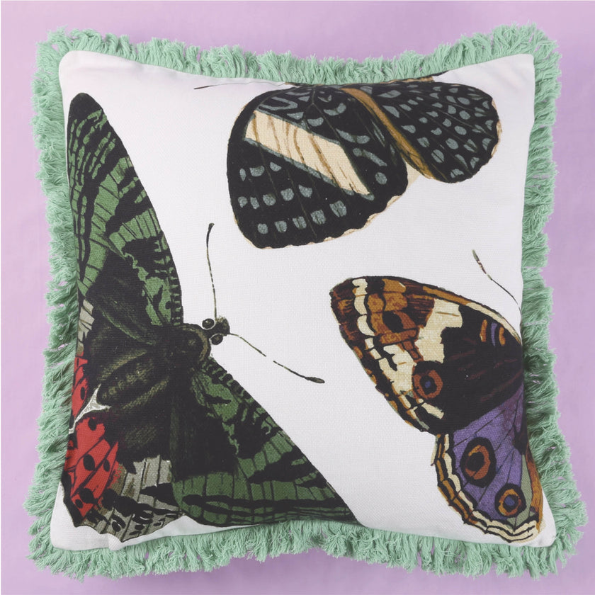 Butterfly fringe accent pillow