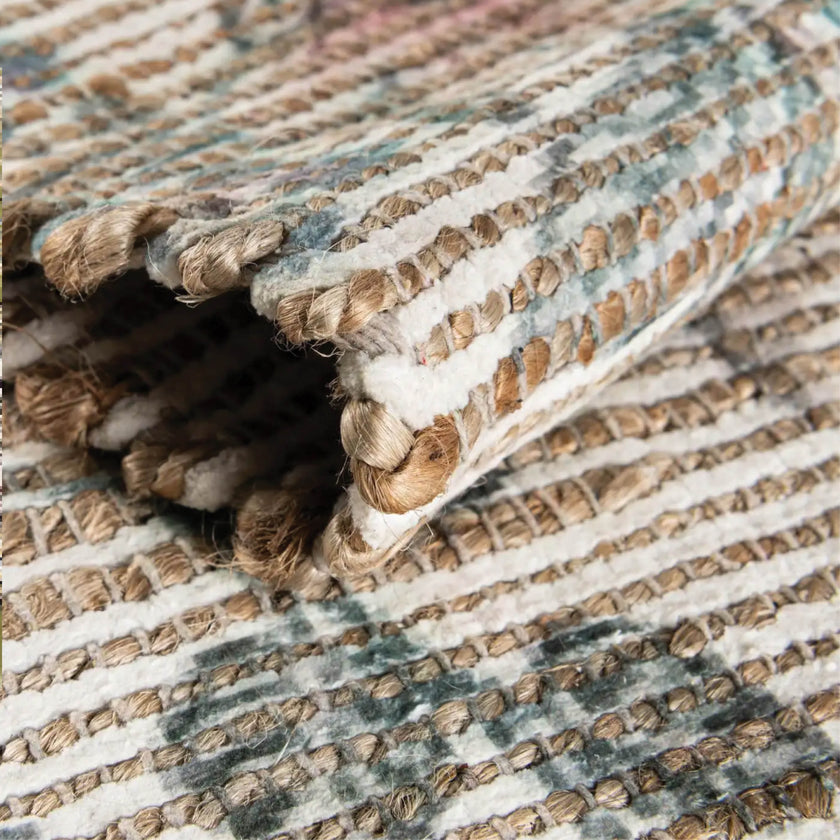 Floral ivory chenille jute rug