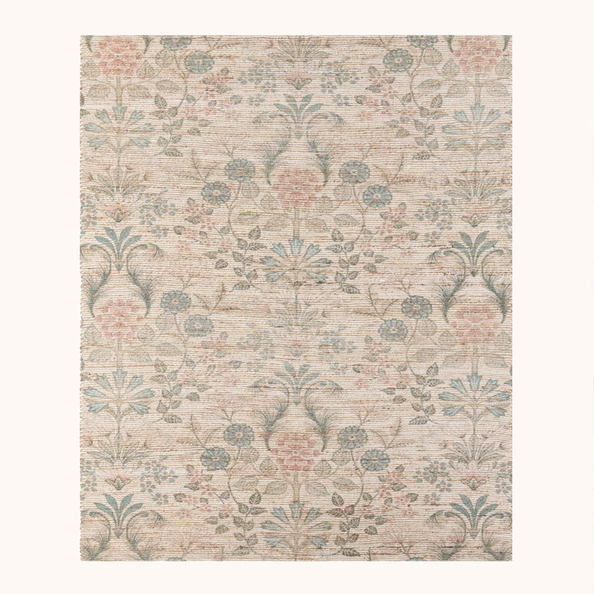 Floral ivory chenille jute rug