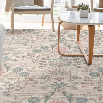 Floral ivory chenille jute rug