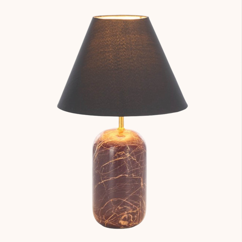 Red marble table lamp with black shade