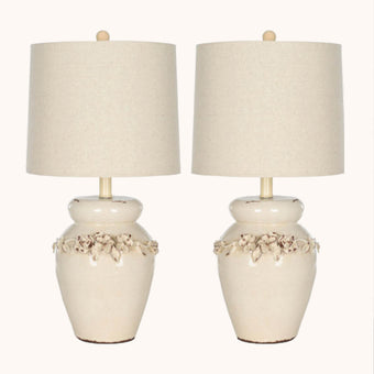 Embossed ceramic set of 2 table lamps