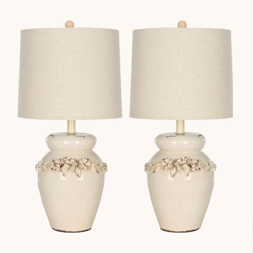 Embossed ceramic set of 2 table lamps