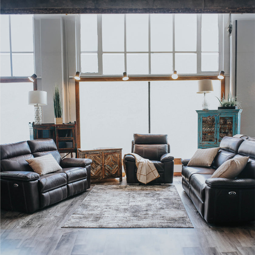 Montana Brown leather reclining loveseat, power