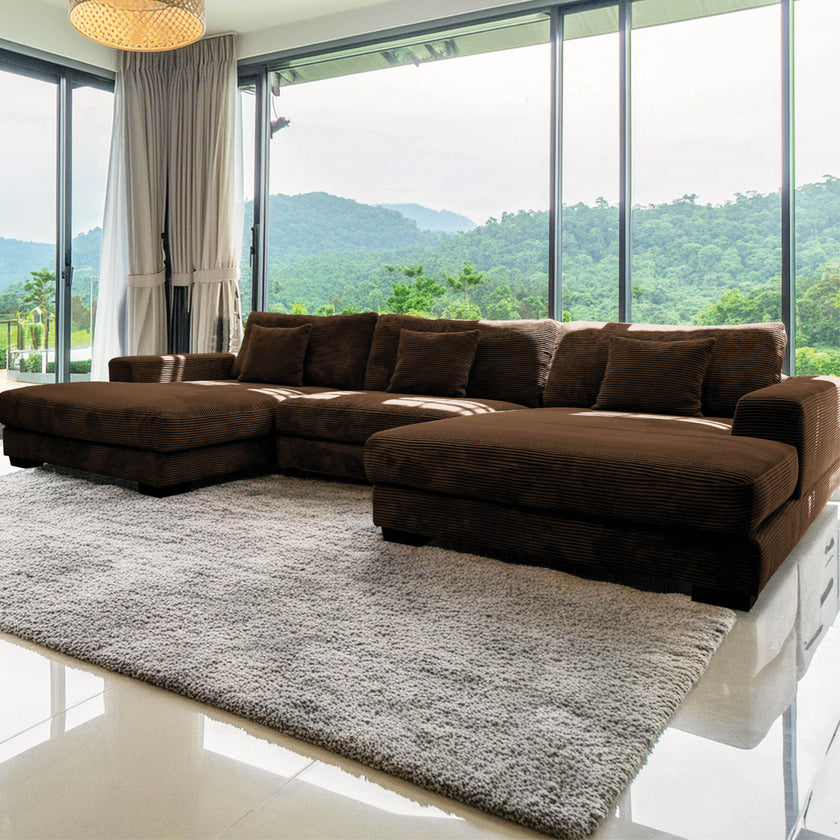 Goodnight Brown 3 piece U sofa-chaise