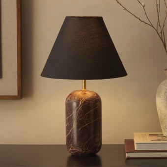 Red marble table lamp with black shade