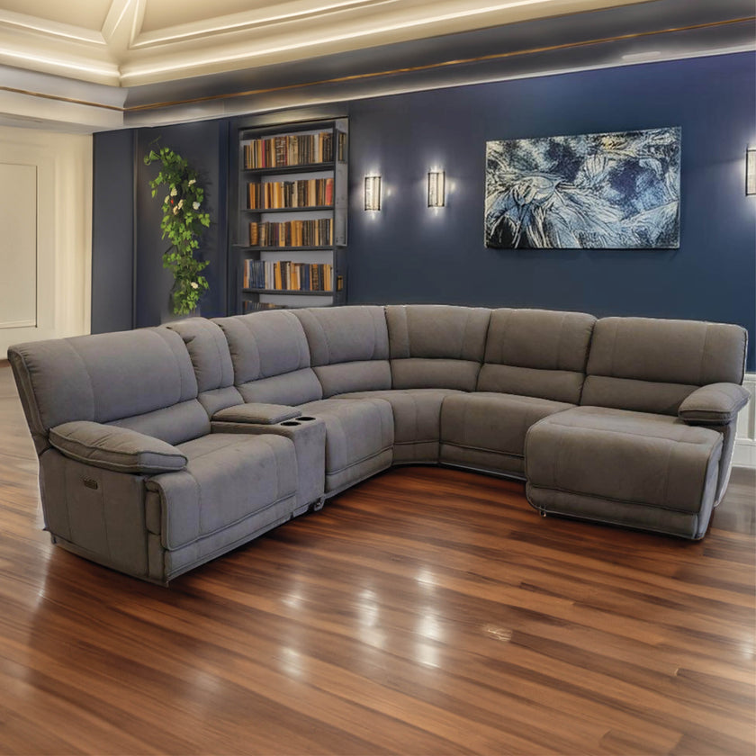 Nirvana Gray microfiber 6 piece reclining sectional, power