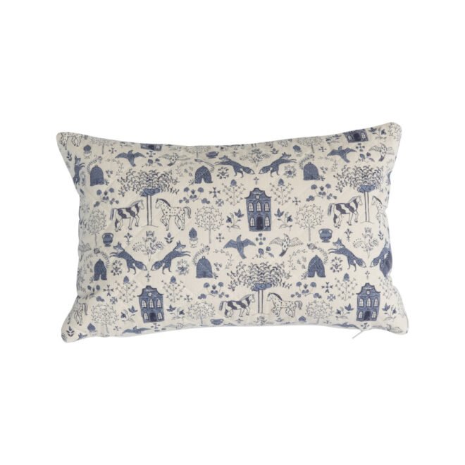 Blue and White Cotton Lumbar Pillow
