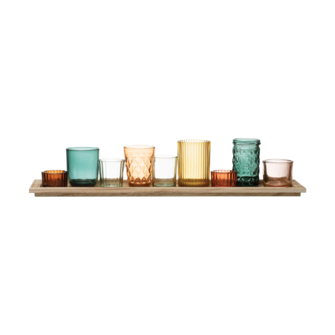 Embossed Glass Holders with Tray