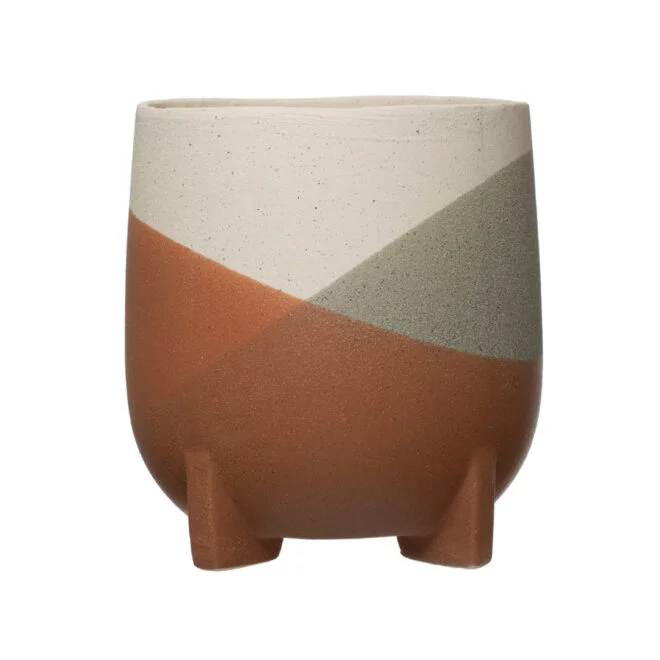 Stoneware Multicolor Footed Planter